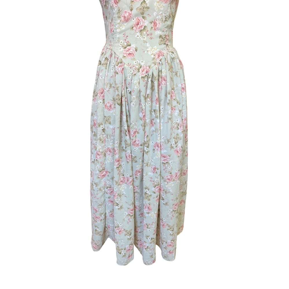 Milkmaid Cottagecore Basque Waist Floral Dress Size M Romantic Victorian Pastel - Picture 4 of 9